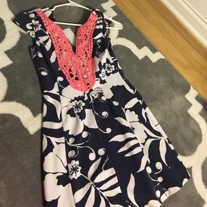 Lilly Pulitzer navy, coral and white dress