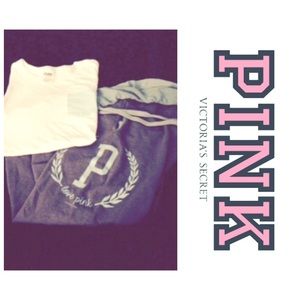 ✨Victoria's Secret PINK white tee & pj bottoms