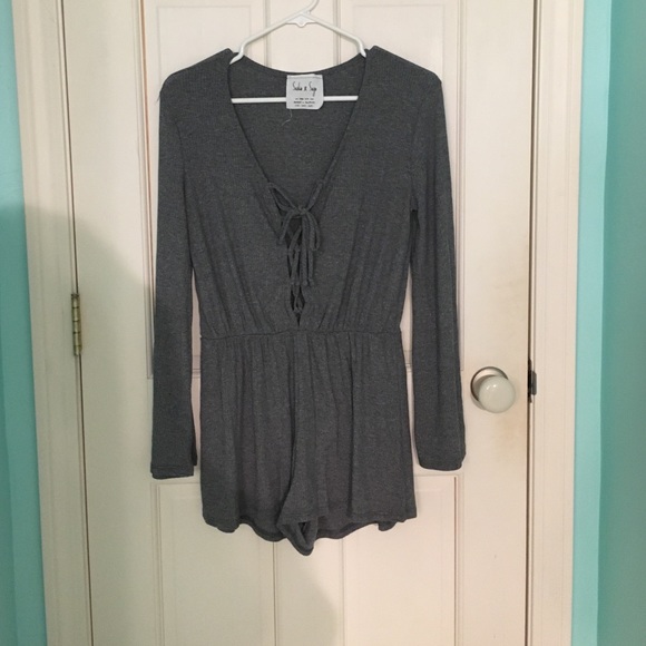 Blue/gray laceup romper