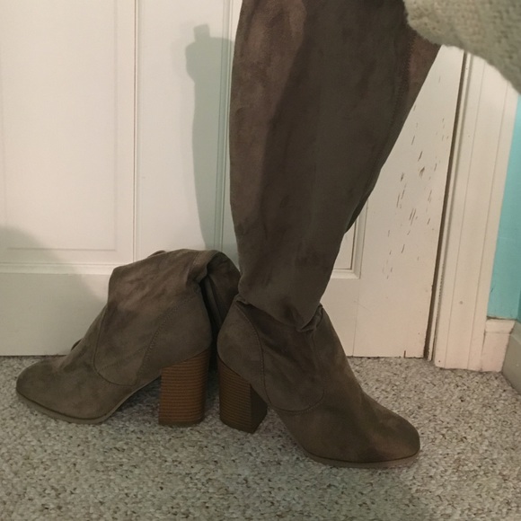 Thigh high tan faux suede boots