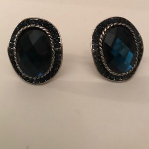 Clip-On navy ovular earrings