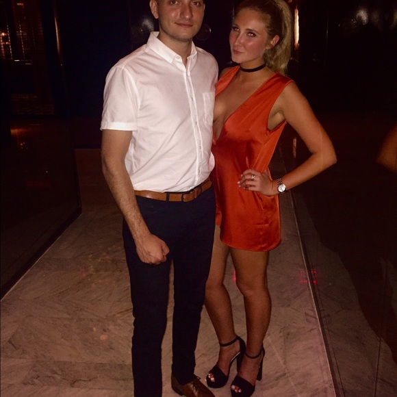 Missguided Orange Satin Plunge Romper - Picture 2 of 7