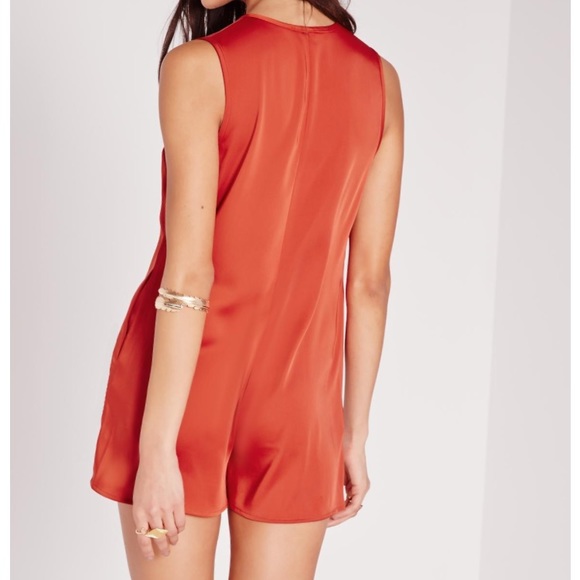 Missguided Orange Satin Plunge Romper - Picture 6 of 7
