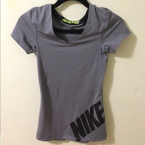 Gray Short Sleeve V-Neck Nike Pro Shirt