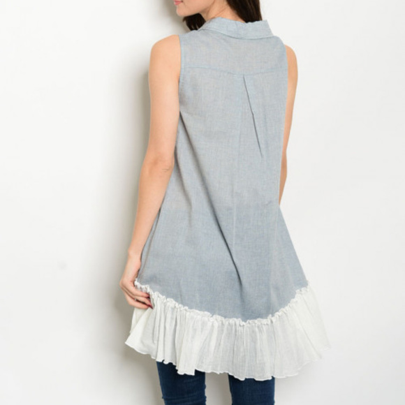 DUSTY BLUE TUNIC TOP - Picture 2 of 3