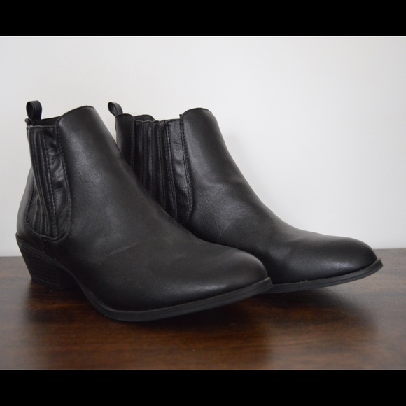 Black leather booties