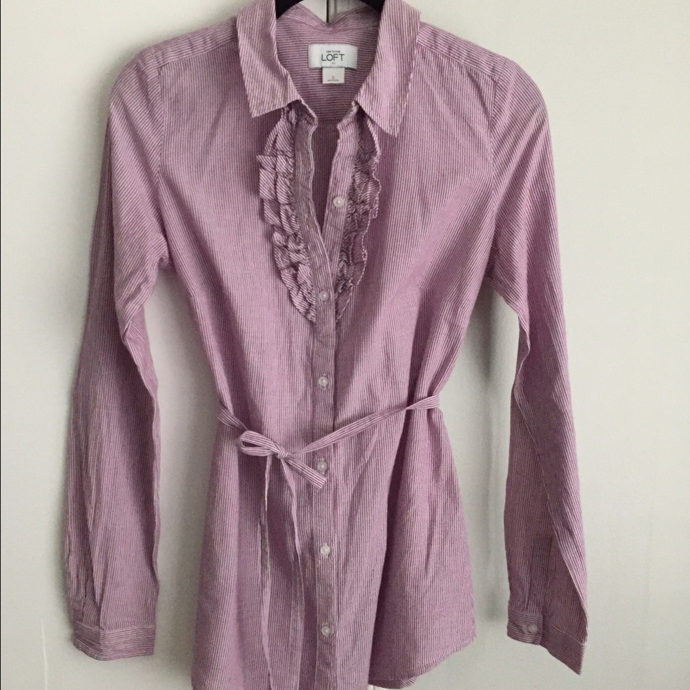 EUC LOFT Burgundy Striped Button Down