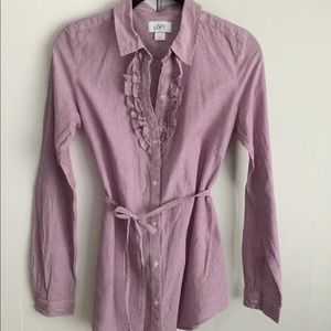EUC LOFT Burgundy Striped Button Down