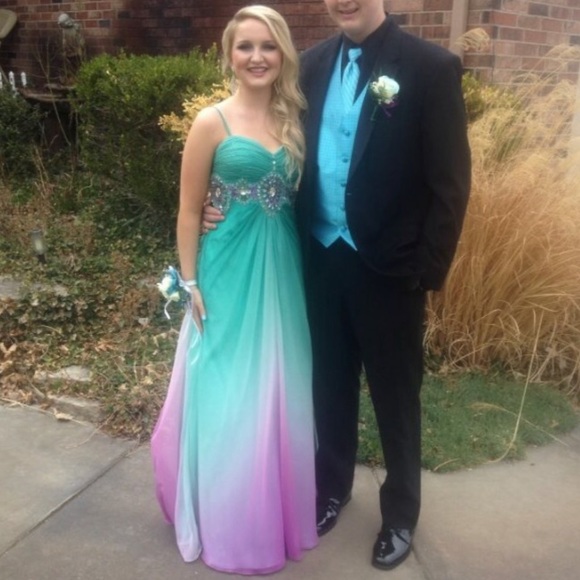 PROM DRESS Teal Ombré's to Purple, Jeweled, Corset