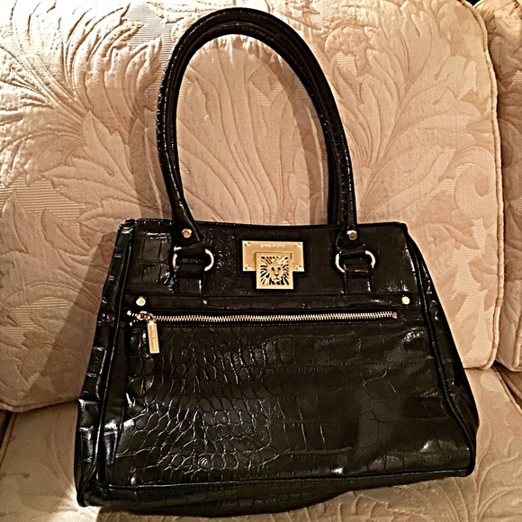 Black Leather Anne Klein Handbag