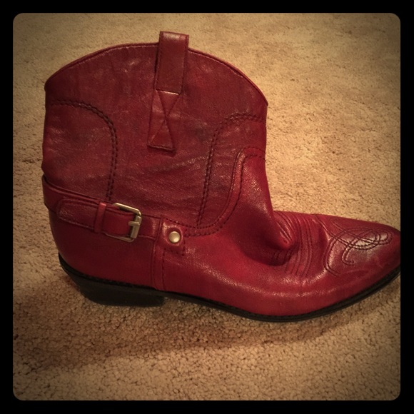 Red leather ankle boots