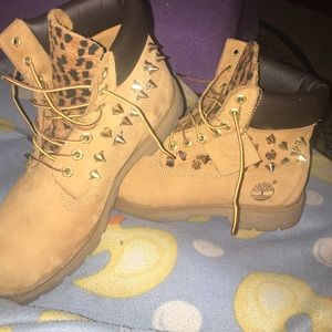 Custom leopard timberlands with studs