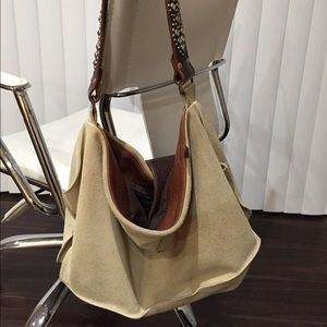 Beige, brown strap handbag