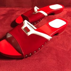 2 day sale: GF Ferre red open toe mules