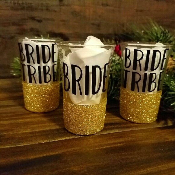 Bride/Bride Tribe Glitter Dipped Shot Glass Set