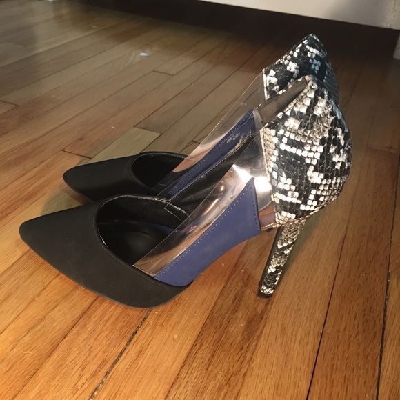 Blue and Black Snake Print Heels