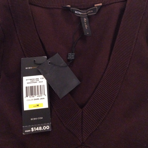 NWT BCBG maxazria brown knit top silk blend - Picture 2 of 3
