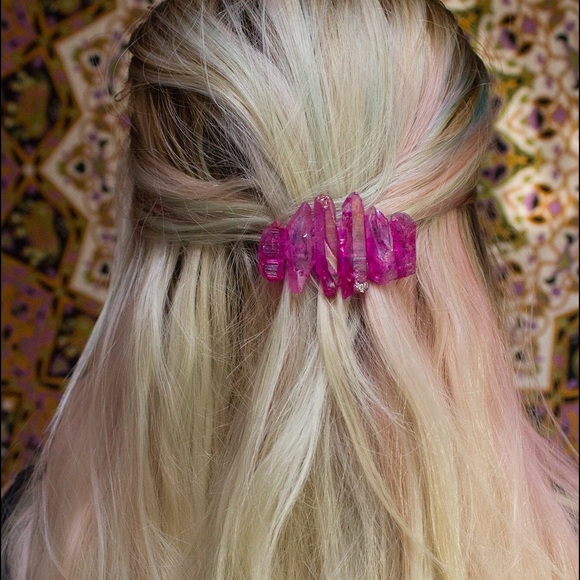 Handmade Magenta Hologram Crystal Quartz Barrette - Picture 2 of 3