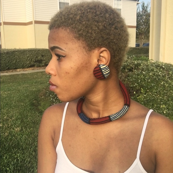 Button earrings with matching neck rope