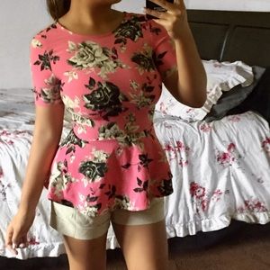 Pink Peplum Floral Shirt