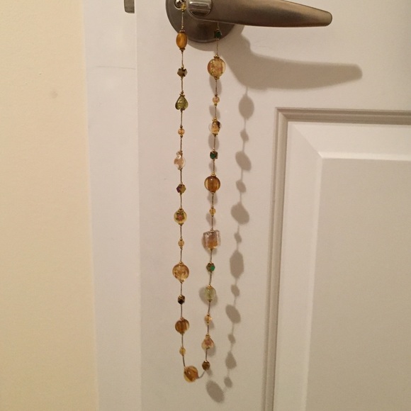Multi-color bead necklace on gold wire
