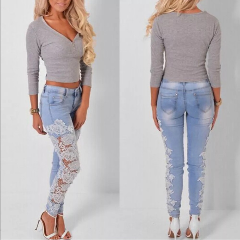 🎉 Denim and Lace Pants 🎉 - Picture 4 of 8