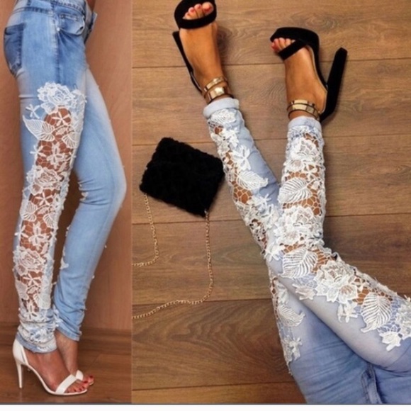 🎉 Denim and Lace Pants 🎉 - Picture 2 of 8