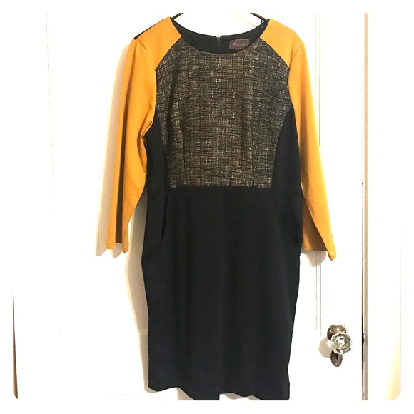 Mustard and tweed dress
