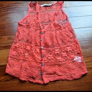 Chloe K Nordstrom Button Lace Overlay Crop Top