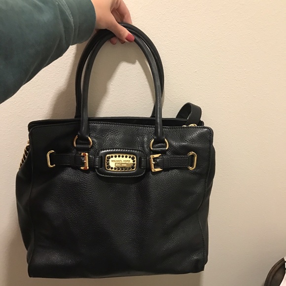 Black Leather Michael Kors Bag w/ Gold Accents