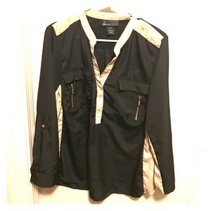 Black Lane Bryant blouse with gold zippers