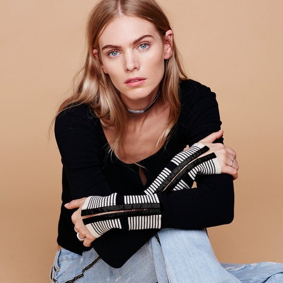 Free People Black & White Mod Stripe Cuff Thermal