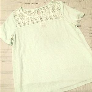 Mint Linen Top with Lace Detail