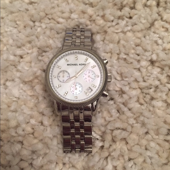 Michael Kors silver mother of pearl watch