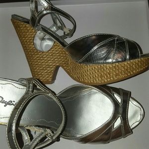 Silver wedge sandals