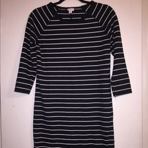 Black and White Striped 3/4 Length Sleeved Dress