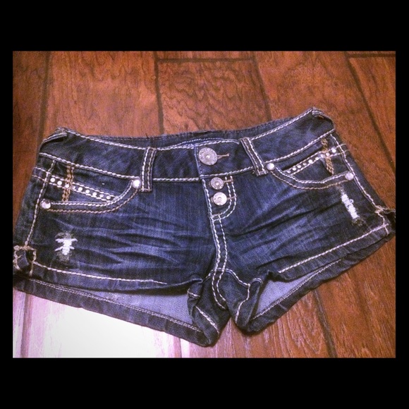 Denim studded shorts