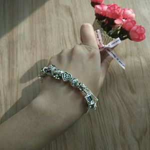 Glaze pearl charm silver bracelet JT