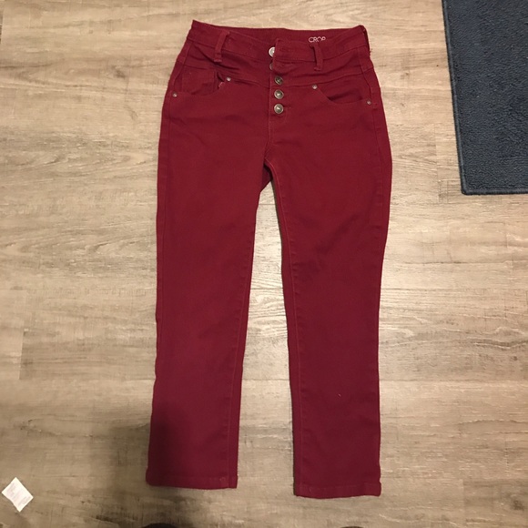 Burgundy High Waisted Cropped Pants