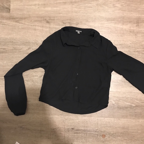 Sheer Black Collared Crop Top