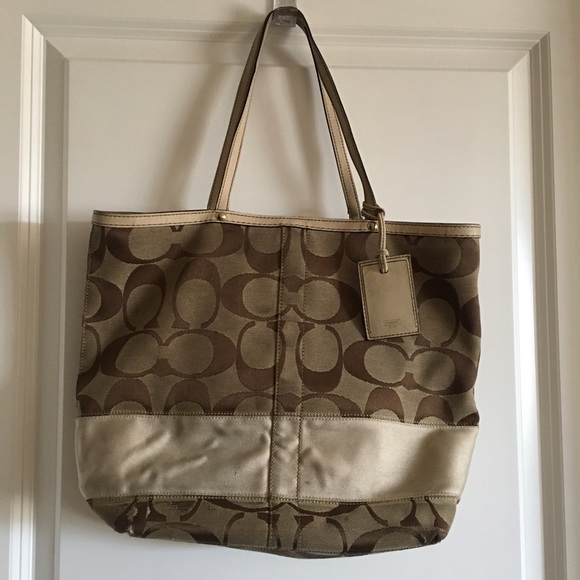 Authentic Signature Stripe Coach Large Tote
