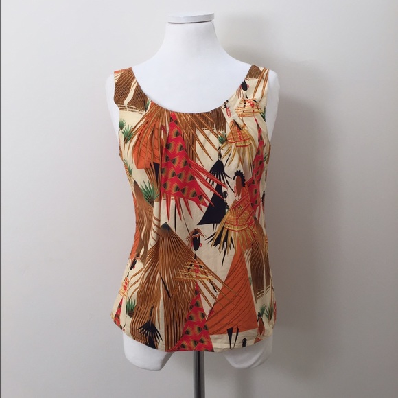 Marni Palm Print Cotton Pleated Tank Top 42