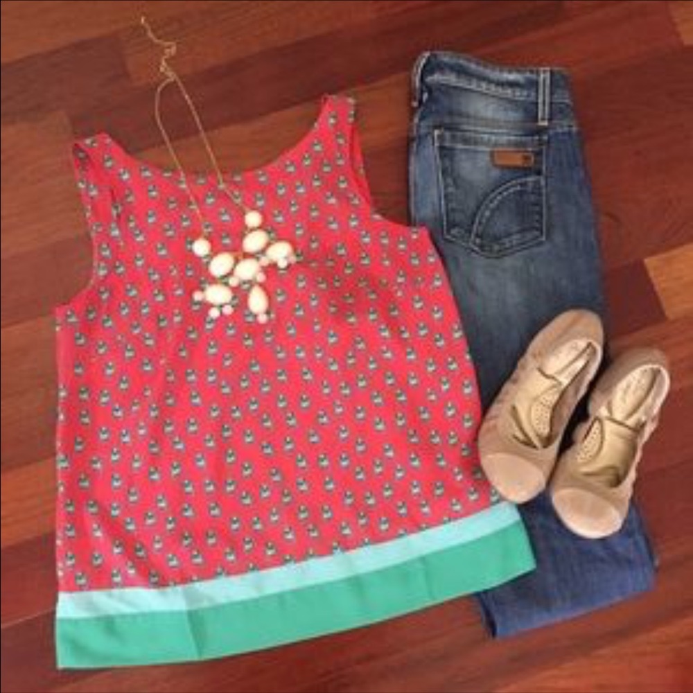 Loft Ann Taylor Pink and Green Print Blouse