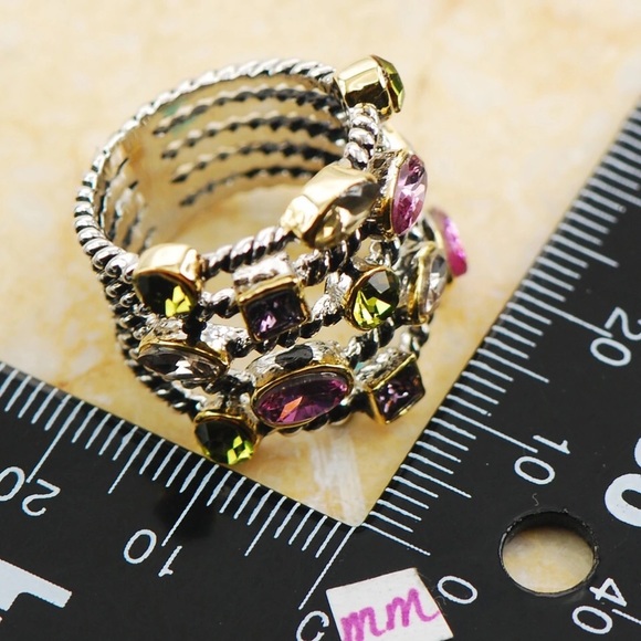 ✨Multi Colored Crystal Silver Plated Stacked Ring✨ - Picture 2 of 2