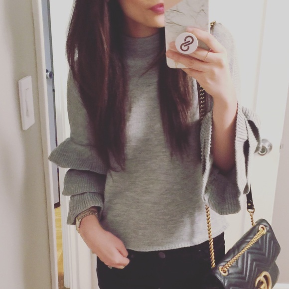 Grey Ruffle Sleeve Sweater - Picture 2 of 2
