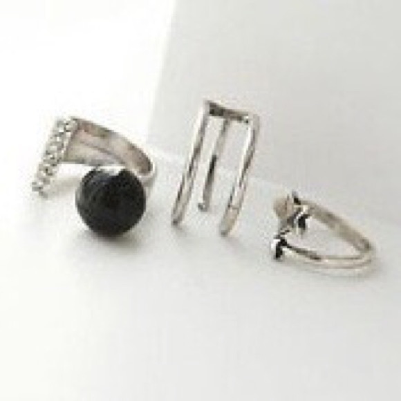 Retro Art Deco Inspired 3 Silver Ring Set - Picture 3 of 3