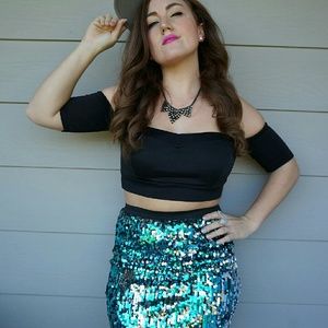 Teal Sequin Mini Skirt