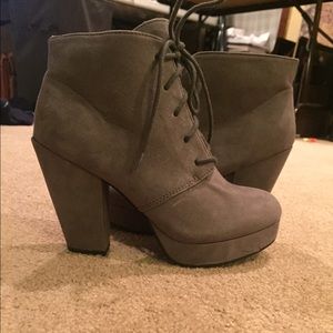 Grey suede chunky booties