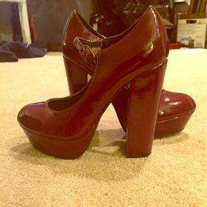 Red patent leather Mary Janes