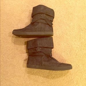 Denim booties